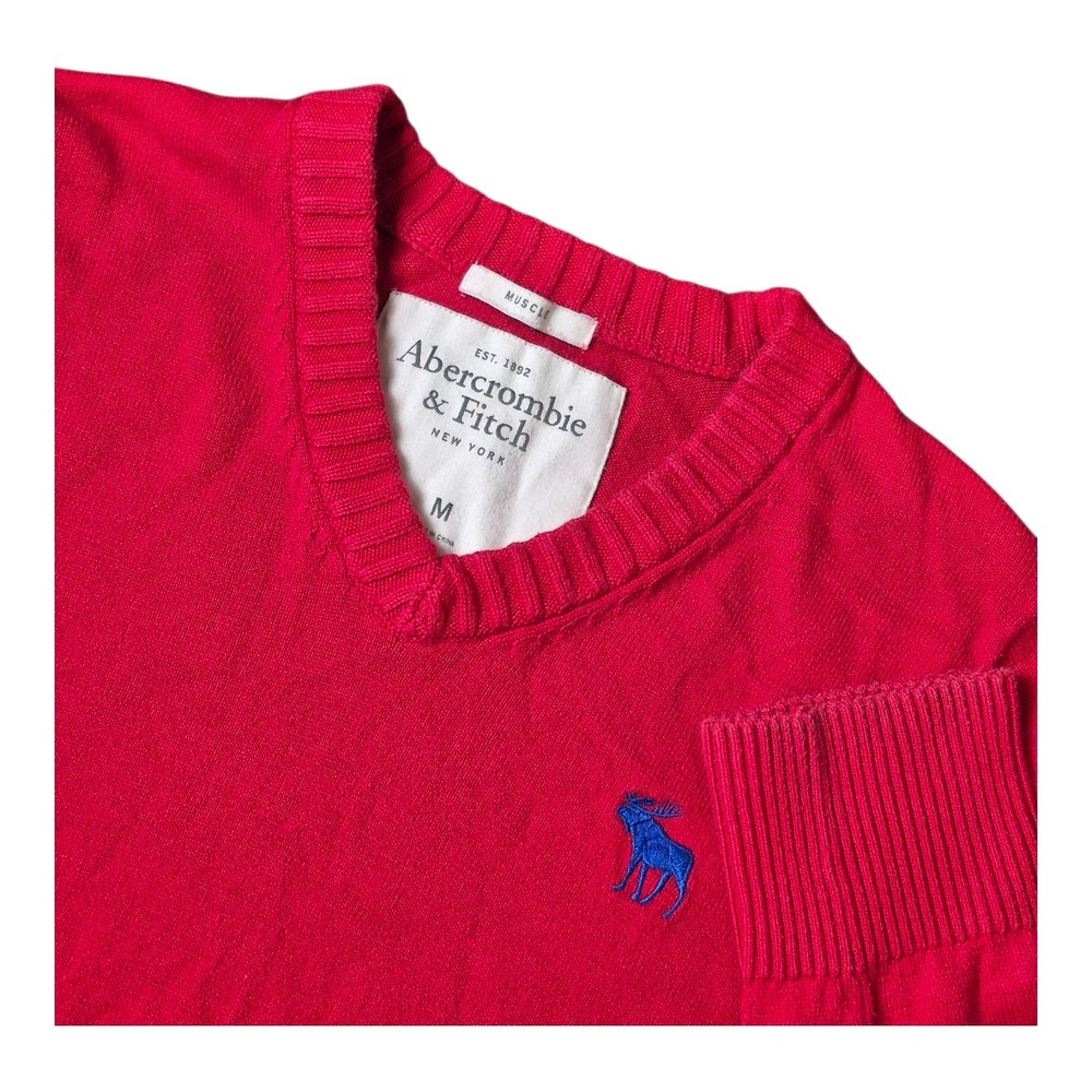 Abercrombie &‎ Fitch Men's M Red Muscle Cotton Cashmere V-Neck Sweater Y2K Era